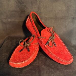 UGG Sz 12 Red Suede Logo Embossed Slip On Adcot Moccasin Driving Loafers
